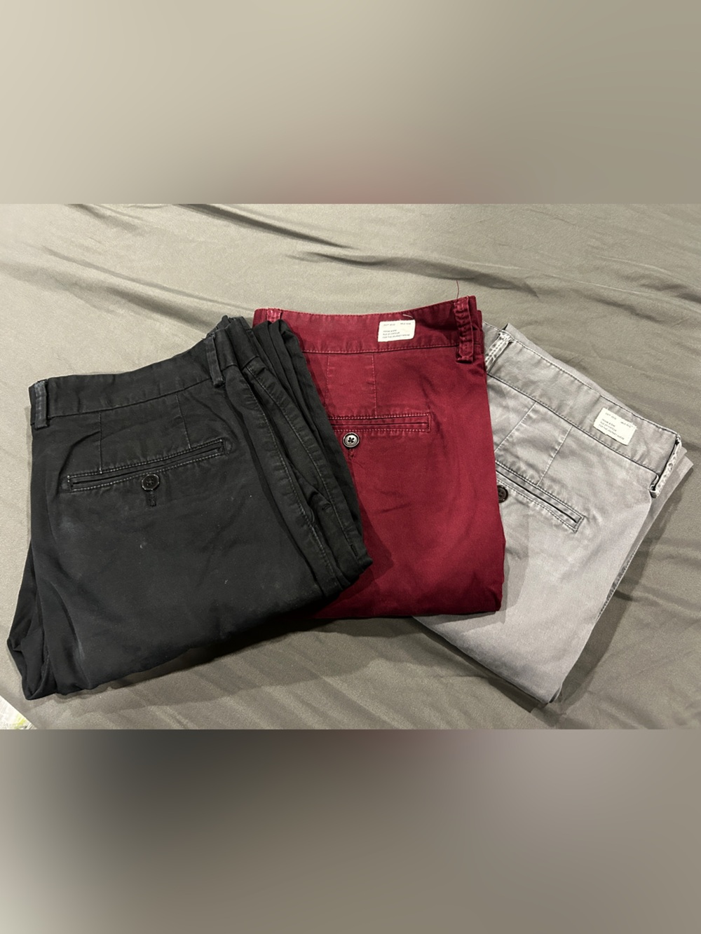 3-Pack Frank & Oak Slim Fit Chinos - Black, Burgundy, Light Grey